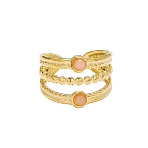 Retro gold artificial gemstone open adjustable ring - Picture 1 of 3